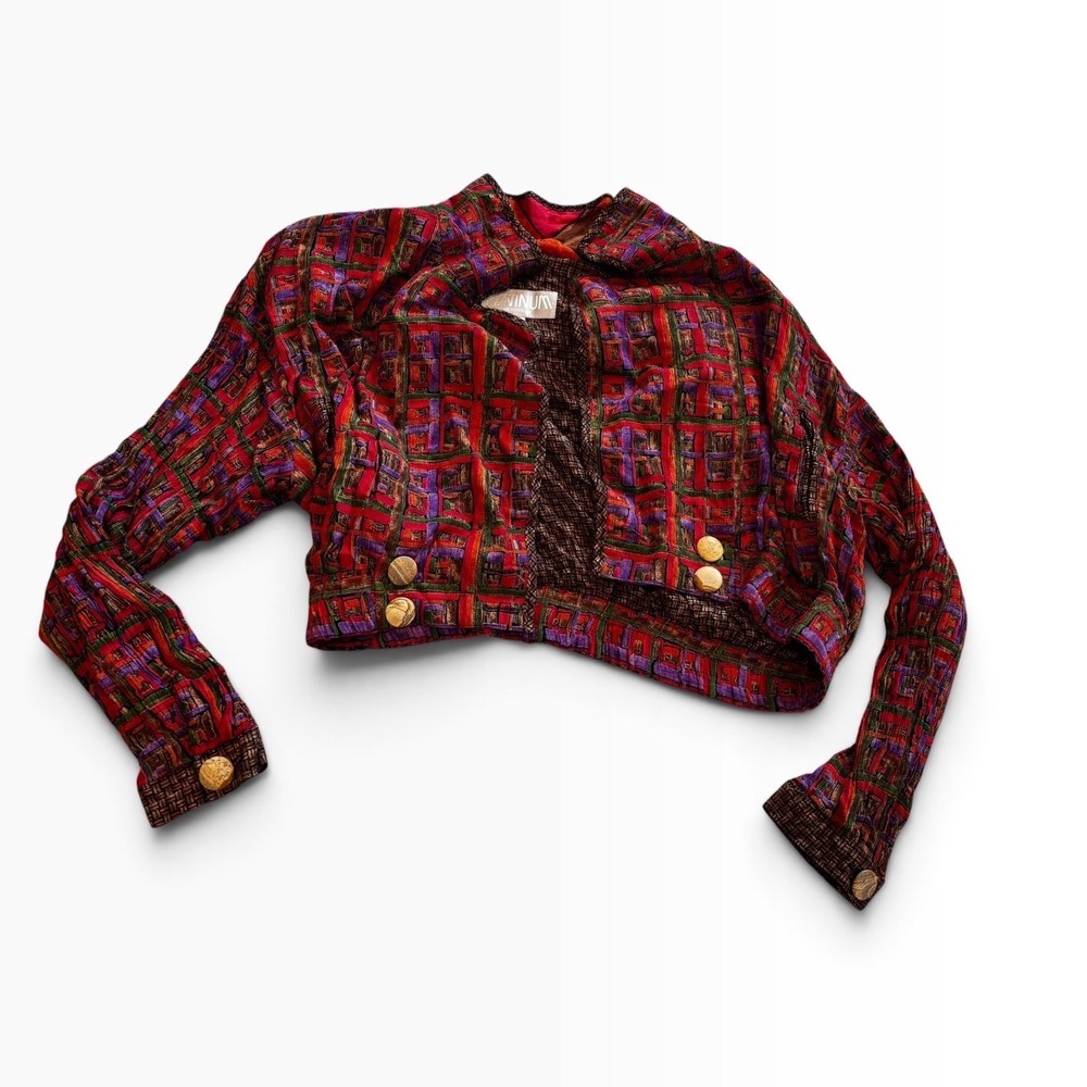 Platinum Dorothy Schoelen Jacket L Red Abstract Art to Wear Cropped Vintage